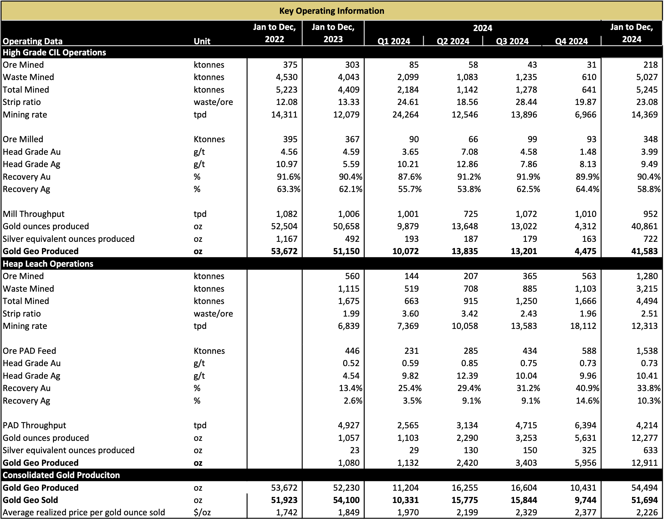 Table 1 Key Operating Information